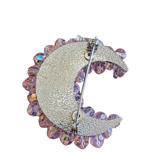 Vintage Beautiful Rhinestone Crystal Hand Wired Crescent Brooch (A1900) - Picture 3 of 4